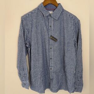 Hudson & Barrow Mountain Fleece cotton blue & white long sleeve button shirt Med